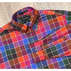 Paul Fredrick Shirt Mens Large Multicolor Check Cotton Long Sleeve Preppy Retro